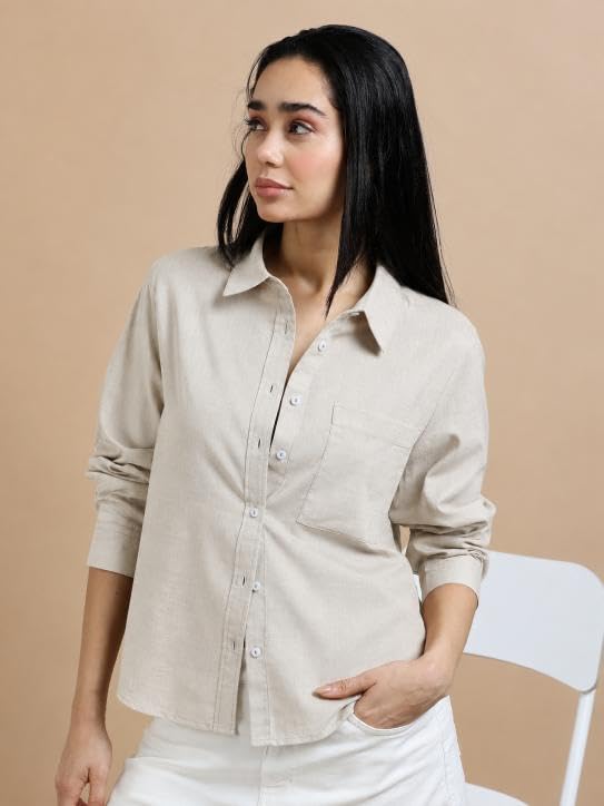 Image of Glam & Chique Women's Relaxed Fit Spread Collar Solid Casual Shirt S-2XL