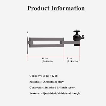 Projector Stand Projector Mount Universal Projector Stand Sturdy Aluminum Alloy Wall Mount Bracket For Universal 1/4 Inch Screw Hole Items 10Kg Loading Capacity Adjustable Stand