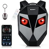 Gelrova Music Backpack [Battery not included] - LED Motorcycle Backpack With Speakers, Expandable Helmet Storage (14.8L→25.2L), 15-16' Laptop Compartment, Knight Pro 19inch