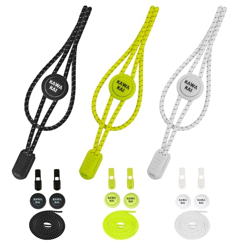 KAWAKAI®️ Cordones Elasticos   Cordones sin Atar   3 pares de Cordones Elasticos Zapatillas Deporte   Cordones Perfectos para Triatlón y uso diario,ideales tanto para Niños como para Adultos
