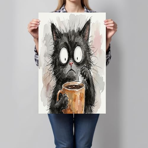 Affiche Chat Noir Tasse à Café Décoration Salon et Chambre