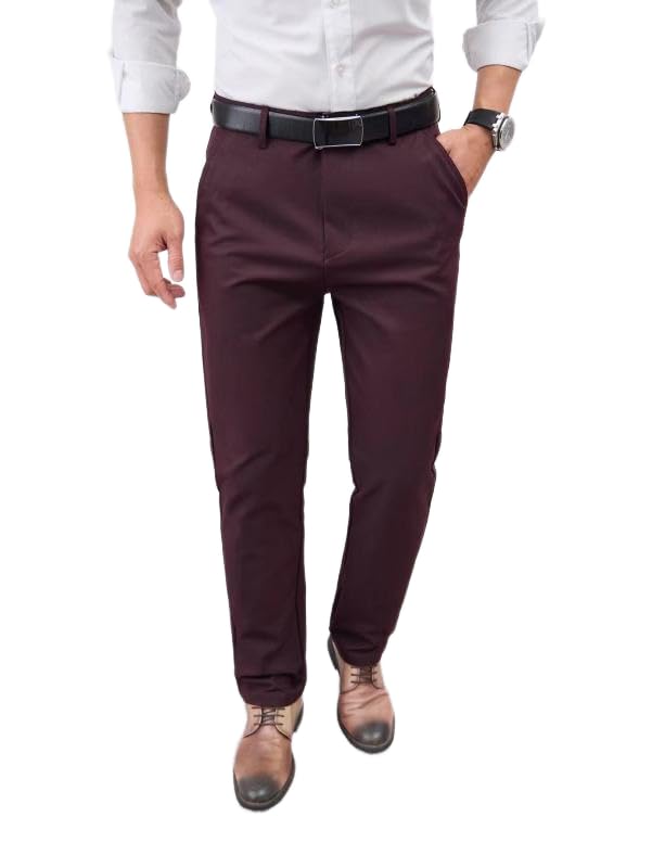 Men's Dress Pants - Solid Black All-Season Business Trousers, Regular Fit