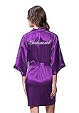 Satin Kimono Rhinestone Bridesmaid Robe (XX-Large, Purple)