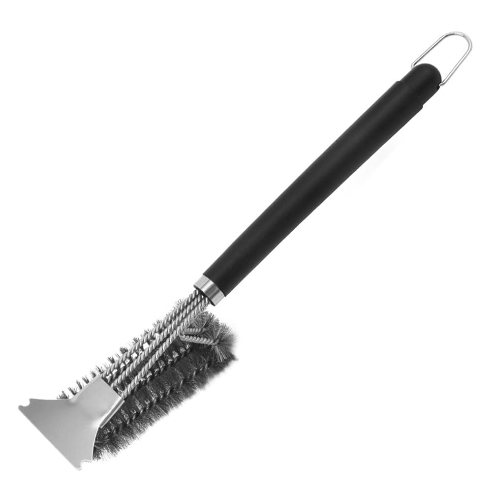Adium Grill Brush with Scraper Triple Scrubbers Stainless Steel Strong Cleaner Barbecue Cleaning