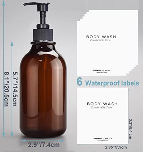 Apothecary Dispenser Bottle For Bathroom And Kitchen - 16Oz Plastic Shower Pump Dispensers, Refillable For Shampoo Lotion Oil Shower Soap Hand Soap And Dish Soap (3 Pack, Amber) #TOP2