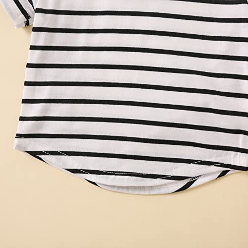 Aimaopao Toddler Baby Boy Summer Clothes Set Infant Boys Stripes Short Sleeve T-Shirt Stretch Casual Shorts Outfits (White Black Striped, 18-24 Months) #TOP5