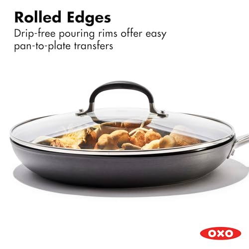 Image of OXO 12 inch Non-Stick Every Day Frying Pan with Lid, BPA-Free Comfort Grip Silicone Handle, Dishwasher & Oven Safe, PFAS-Free Ceramic Skillet, Black
