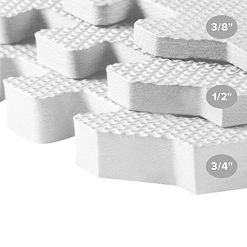 Image of We Sell Mats 1 /2 Inch Thickness Multipurpose EVA Foam Floor Tiles, Interlocking Floor Mat for Indoor Gym and Home Use, 24 in x 24 in, White, 24 Square Feet (6 Tiles) (24-13M)