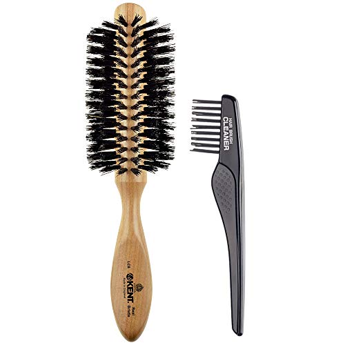Kent LC8 Half Radial Cherrywood Pure Black Bristle Hairbrush - Suitable For All Hair Types (LC8 + Hairbrush Cleaner)
