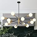 33" Modern Chandelier Ceiling Light Fixture, 12-Light Sputnik Chandeliers Gold and Black Mid Century Chandelier Over Table, Height Adjustable Chandeliers for Dining Room Living Room Kitchen Island