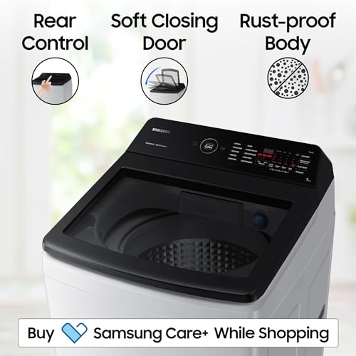 Image of Samsung 7 kg, 5 star, Eco Bubble Technology with Super Speed, Soft Closing Door, Fully-Automatic Top Load Washing Machine (WA70BG4545BGTL, Light Gray)