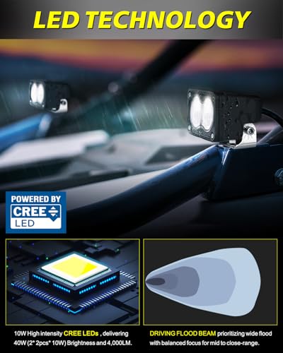 Image of 3 inch 40W CREE LED Pods with Wiring Kit & Covers - Driving Flood
