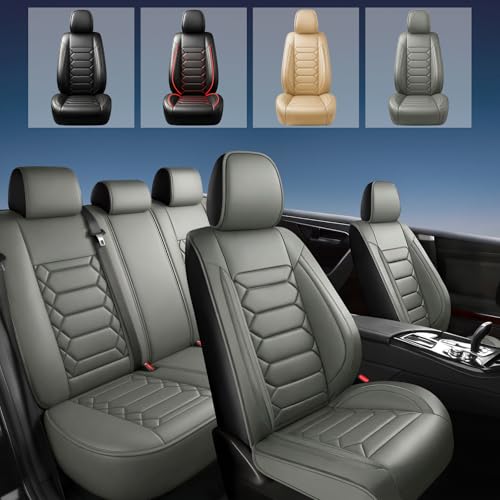 Image of Fit Acadia Car Seat Covers (5 Seats Full Set) Compatible with GMC Acadia 2007-2024 2025 2026-Full Coverage Breathable Leather, Airbag Compatible, Waterproof & All-Weather,Grey