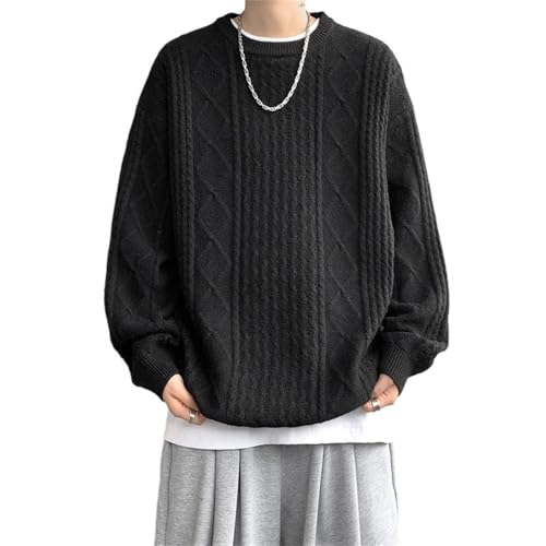 Men Winter Crew Neck Sweater Plus Size Loose Knit Pullovers Solid Color Long Sleeves Knitted Sweater