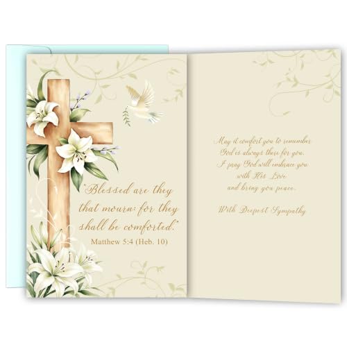 Image of Religious Sympathy Card with Bible Verse, Christian Condolence Cards for Loss of Loved One, Faith Based Bereavement Gift, Deepest Sympathy Greeting Card for Family Friend Coworker