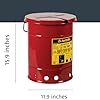 Justrite 6 Gallon Galvanized Steel Oily Waste Can, 16" x 12" Metal Oil Rag Safety Can with Hand Operated Self-Closing Lid for Oil Rag Disposal, Made in The USA, Red, 09110 #1