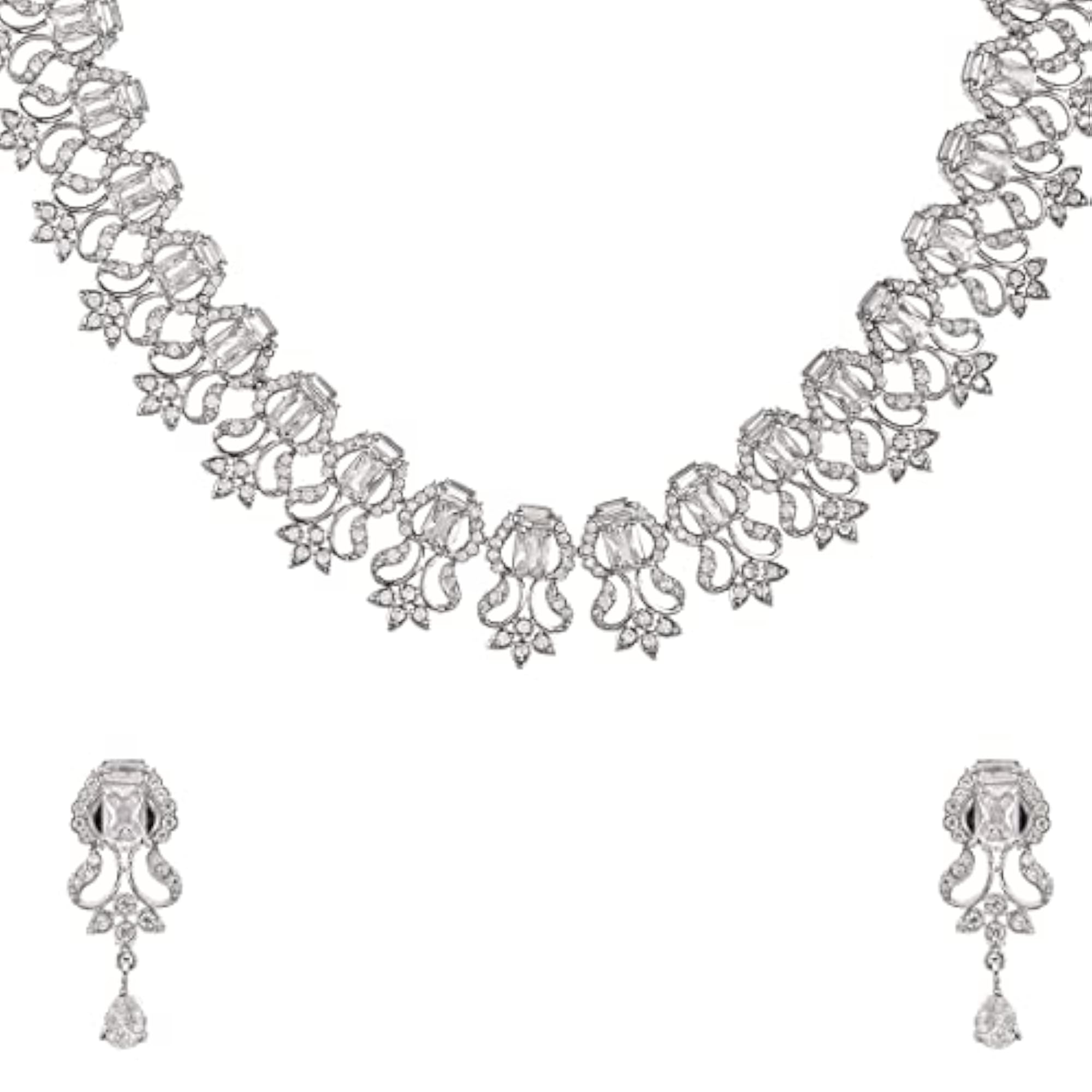 Voylla Cluster Setting Zircons Plated Jewellery Set