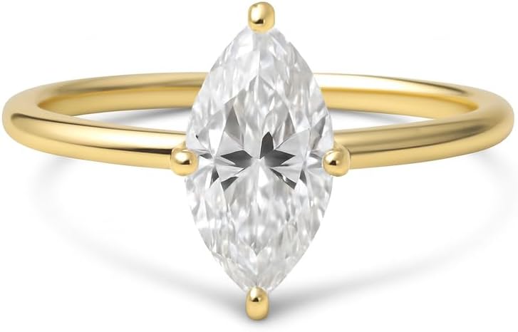 1 CT Marquise Cut Moissanite Engagement Ring – Solitaire Ring in 14K Solid Gold, Women’s Fine Jewelry, Wedding Anniversary Jewelry Christmas for Her
