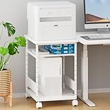 MIYOKI プリンター台 プリンタラック キャスター付き 幅60 奥行50cm 高さ70cm 総耐荷重90kg A3 A4対応 コピー機台 サイド デスク ワゴン デスク下 収納棚 事務用品収納 物置台 中棚9段階調節可能 組立簡単 (ホワイト)
