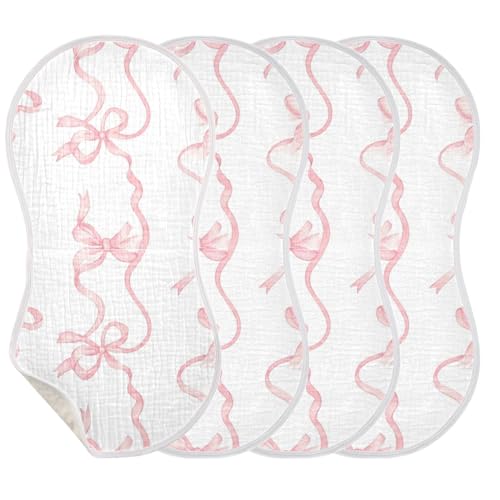 Muslin Burp Cloth for Baby 4PCS Watercolor Bows Super Absorbent Burping Cloths, Bibs for Newborn Boys Girls