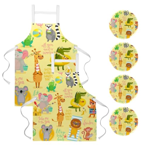 Tablier de cuisine multicolore animaux d'été lot de 2 pour raviver votre intérieur