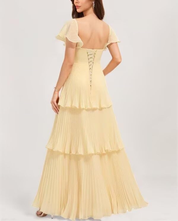 BITALY Tiered Ruffles Bridesmaid Dresses Long for Women Chiffon Sweetheart Ruched 2025 A Line Maxi Formal Dress BI2142