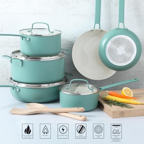 Martha Stewart Emmeline Premium Nonstick PFA Free Ceramic Interior 12 Piece Heavy Gauge Enamel Aluminum Pots and Pans Cookware Set - Teal by Martha Stewart - Image 3