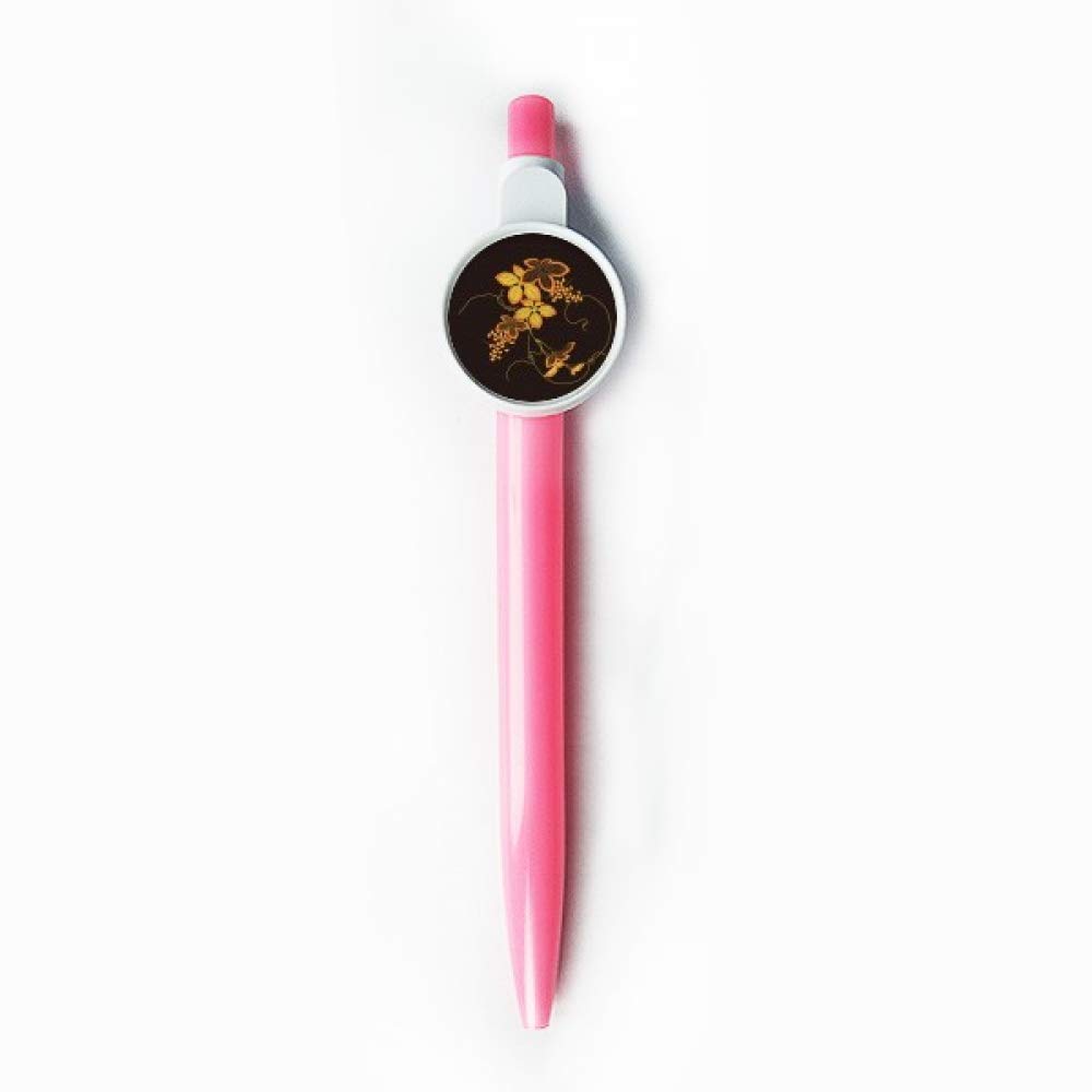Stylo roller rétractable bleu à fleur japonaise marron anti-bavure - 5