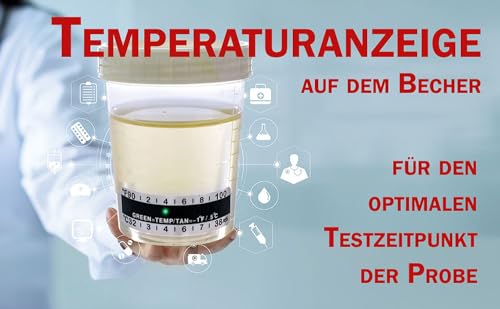 Steriler Urinbecher/Probenbecher Schraubverschluss 120 ml mit Temperaturanzeige 5 Stück