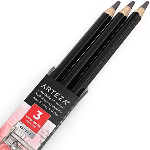 ARTEZA Professional Watercolour Pencils, Pack of 3, A154 Koala Gray, Water-Soluble Pencils for Colouring, Blending, Layering & Watercolour Techniques