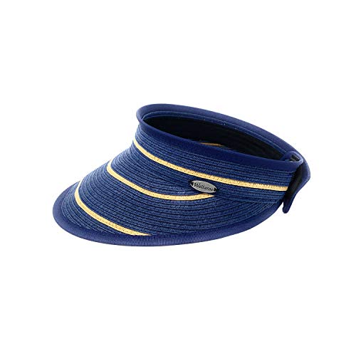 Women’s Savannah Sun Visor – Broad Brim Visor, Packable, Navy/Camel Stripes #TOP1