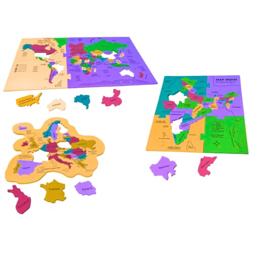 3 in 1 Map Puzzle for Kids India, Europe and World | Educational Geography Learning Toy for Ages 4-8 | Jigsaw Puzzle Gift for Boys & Girls |Learn Stat