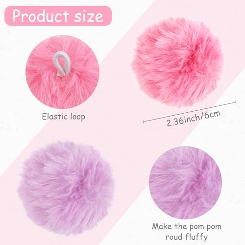 Image of 18Pcs Faux Fur Pom Poms for Hats 2.3 Inch Fluffy Pom Poms with Elastic Loop