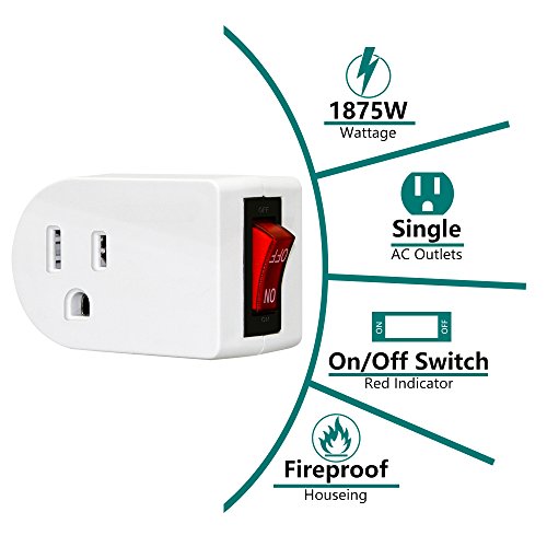 Grounded Outlet Adapter, Anko Etl Listed Wall Tap Adapter With Red Indicator On/Off Power Switch (4 Pack) #TOP1