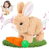 HBSFBH Lapin Interactif Réaliste, Jouet de Lapin Électrique, Electronique Lapin Qui Marche et Aboie, Jouet de Lapin en Peluche de Pâques, Jouet de Lapin sautillant, Cadeau d'anniversaire pour Enfants