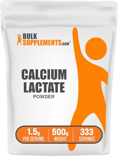 BulkSupplements.com Calcium Lactate Powder - Calcium Supplement Powder Food Grade - Pure & Gluten Free 1.5g per Serving 500g (1.1 lbs) (Pack of 1)