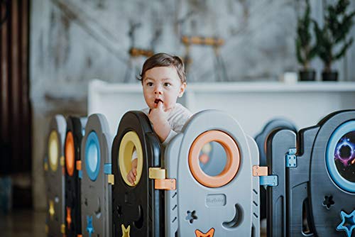 Baby Safety Playpen: Safe Zone Playpen Gray Black Baby Playpen - Kids Activity Center Playard, Safe Play Yard Play Pen With Games & Door For Infants (Gray & Black, 14 Panels) #TOP3