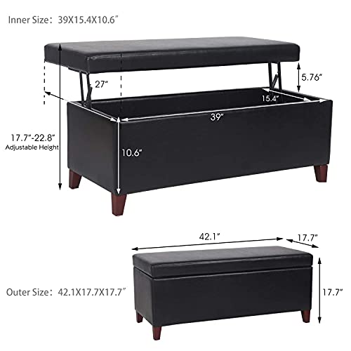 Joveco 42" Storage Bench, Rectangular Coffee Table Lift Top Storage Ottoman, Faux Leather End Of Bed Bench Toy Chest Footrest Stool For Living Room Bedroom (Black) #TOP2