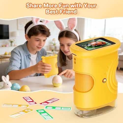Mikroskop für Kinder, 1080P HD 2.0\ Bildschirm Taschenmikroskop, Ashfly Handy Digital Microscope LED Lights -Anschluss an PC, Mini-Mikroskop draussen Geschenke für 4-12 Jährige Orange
