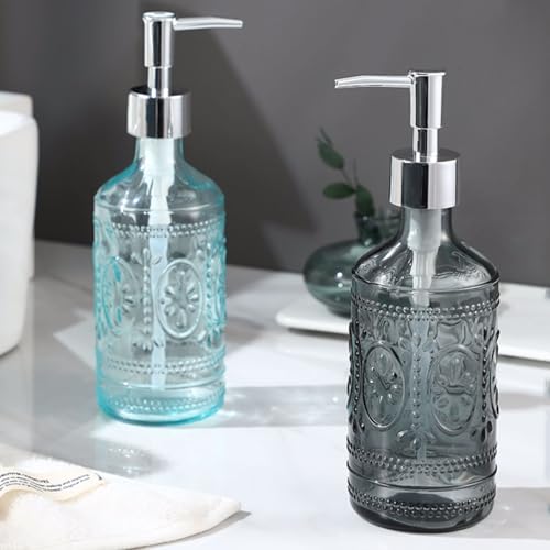 Dispensador de jabón de vidrio transparente decorativo para organizar el fregadero de la cocina 4