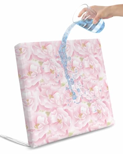 Pinroote Pink Spring Floral Patio Cushion Covers, Outdoor Cushion Covers Waterproof Seat Cushion Slipcovers, Watercolor Summer Botanical Chair Cushion Cover for Garden Sofa Couch 24