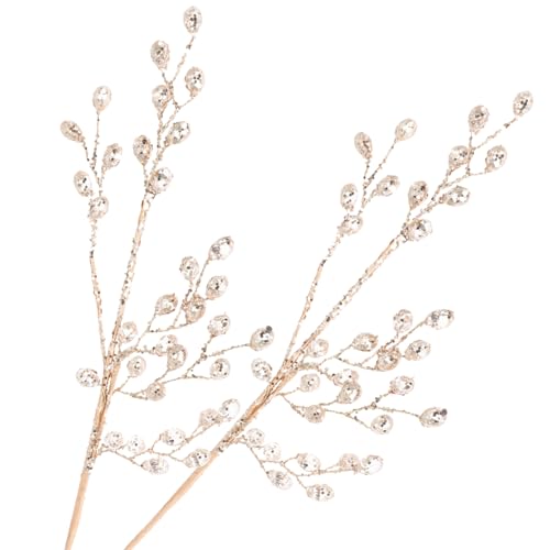 ABOOFAN 2pcs Christmas Decorations Simulation Acrylic Stems for Vase Decor Artificial Berry Fake Xmas Branches for Party Fake Picks Xmas Acrylic Stems Christmas Acrylic Beads Picks