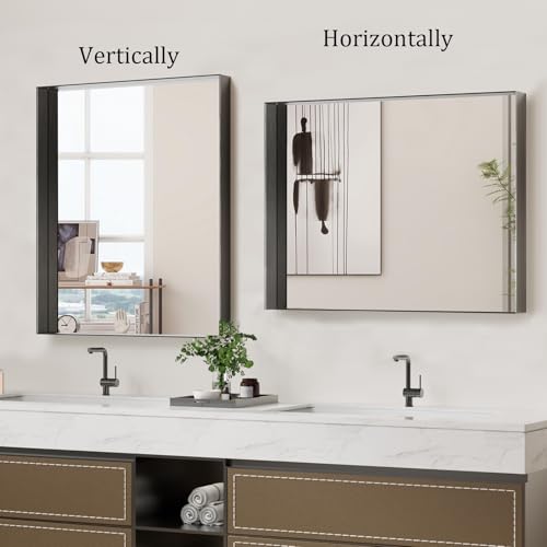 Image of Koonmi Bathroom Wall Mirror, 30x20 Black Mirror for Over Sink