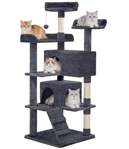 Torre para gatos multi-niveles 56 pulgadas gris oscuro miniatura 1