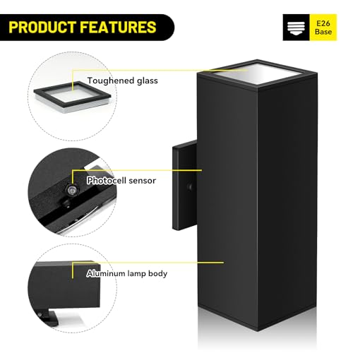 Image of 2-Pack Exterior Wall Light Fixtures, Outdoor Waterproof Wall Sconce with Dusk to Dawn Photocell Sensor, Modern Porch Lights Outdoor for Patio Entryway Front Door