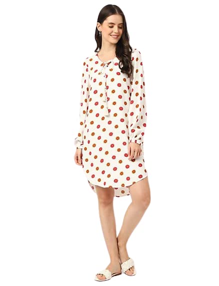 Image of Marks & Spencer Women's Pure Viscose Floral Tie-Up Neck Above The Knee Dress