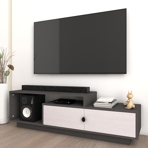 Image of Caspo TV Unit with Storage | Engineered Wood TV Entertainment Unit | Installation Type - DIY(Do-It-Yourself) | Colour - Light & Dark Grey