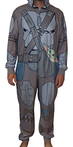 Star Wars The Mandalorian Baby Yoda Adult Costume Pajamas Jumpsuit (XX-Large) Brown