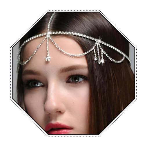 Fdesigner Rhinestone Head Chain Silver Crystal Headpiece Wedding Hair Chain Costume Hair Accessories for Women