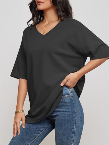 Image of ATHMILE Womens Oversized Shirts V Neck Plus Size Spring Workout Summer Tops Beach Vacation 2026 Gym Clothes Basic Tee